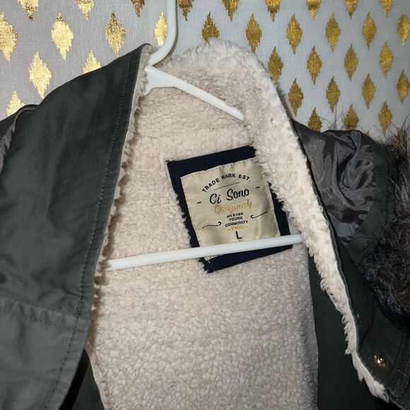 Ci Sono green coat for hooded Sherpa fluffy size L - Picture 2 of 5